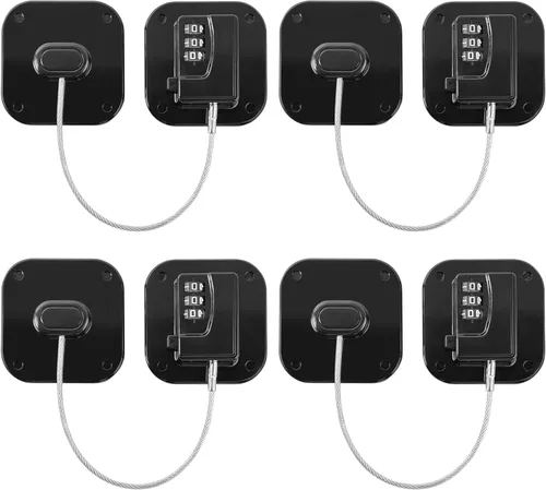 Miniatura 15 de Cerradura de refrigerador, cerradura de combinación resistente para congelador y armarios, fácil de instalar, no necesita llaves, pestillo de Negro