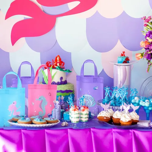 Miniatura 5 de Faccito 24 bolsas de regalo de sirena, bolsa de regalo de cumpleaños de sirena, bolsa de golosinas bajo el mar, bolsa de regalo no tejida