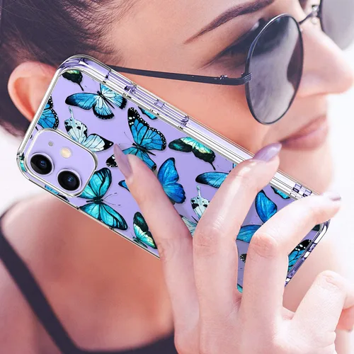 Miniatura 2 de LUHOURI - Funda protectora para iPhone 12 y 12 Pro 6.1 pulgadas Mariposas azules florales