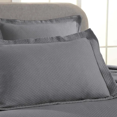 Miniatura 6 de Cubrecama doble Superior Diamond Solitaire de algodón de primera calidad Jacquard Matelassé con fundas de almohada a tono, color aguamarina, gris