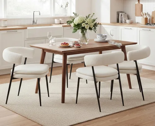 Miniatura 8 de EALSON Juego de 2 sillas de comedor tapizadas de tela moderna con respaldo abierto curvo/patas de metal resistentes, cómodas sillas laterales