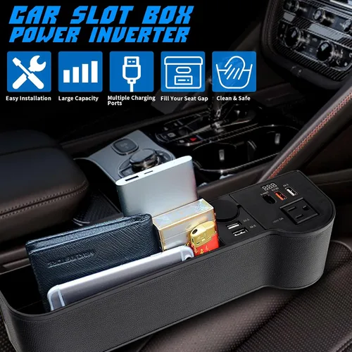 Miniatura 4 de Organizador de llenado de espacio para asiento de automóvil con inversor de corriente de protección múltiple de 12 V CC a 110 V CA, 4 USB de carga
