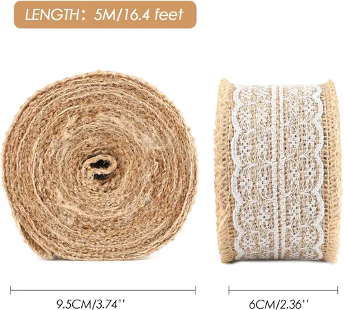 Miniatura 3 de jijAcraft Rollo de cinta de arpillera de yute natural, 2.4 pulgadas x 5.5 yardas, cinta de arpillera de encaje blanco rústico para manualidades