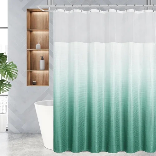 Miniatura 26 de Gibelle Juego de cortina de ducha de tejido gofre con ventana superior de malla y ganchos, cortina de ducha de tela estilo spa para baño, beige, 72