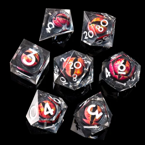 Miniatura 25 de DND Juego de dados de 8 piezas con ojo de dragón extra D20-Beholder's Eye Liquid Core Sharp Edge Resina poliédrica hecha a mano 2 × D20 D4 D6 D8 D10