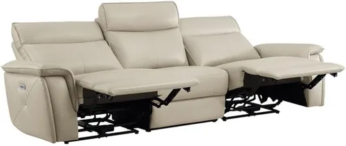 Miniatura 6 de Pemberly Row Sofá reclinable doble de cuero de 110" con reposacabezas en beige