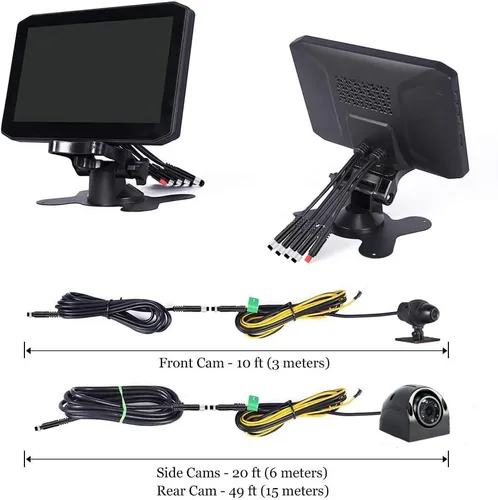Miniatura 9 de VSYSTO Cámara de respaldo de 4 canales, monitor de 7.0 pulgadas, cámara DVR frontal y lateral y trasera VGA para semirremolque, camión, camioneta