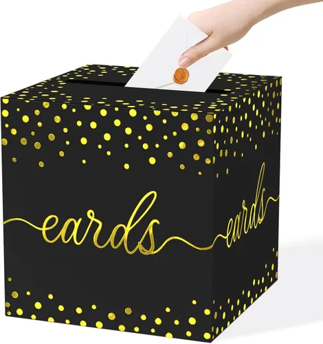 Miniatura 20 de QISOLIY Caja Negra para Tarjetas Cajas de Tarjetas de Boda para Recepción Portador de Caja de Tarjetas de Regalo Caja de Dinero para Graduaciones