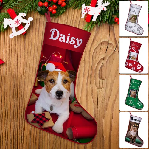Miniatura 13 de Medias de Navidad de raza de perro personalizadas con texto de nombre, regalos de decoración de calcetines de Navidad personalizados para perros