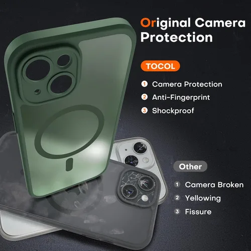 Miniatura 5 de TOCOL Funda para teléfono 15, compatible con cargador Magsafe, protección completa de cámara, protección contra caídas, funda translúcida mate