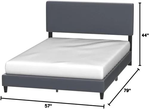 Miniatura 2 de Edenbrook Cama de plataforma con cabecero, no necesita somier, base de cama tapizada de piel sintética, perfil bajo, fácil montaje, color negro