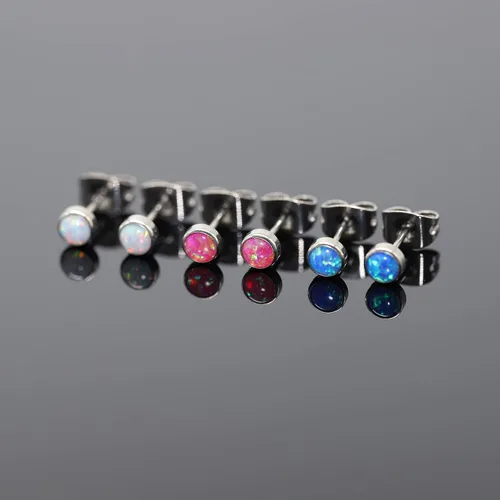 Miniatura 6 de G23 - Aretes de titanio con ópalo para mujeres y niñas, hipoalergénicos, con piedra natal de 0.157in y 0.197in, para orejas sensibles, joyería