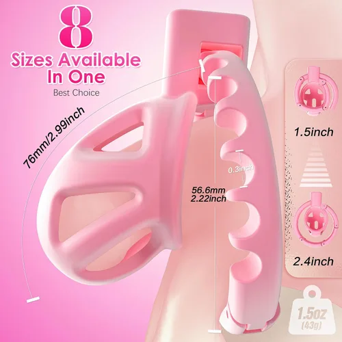 Miniatura 2 de Uoffile Dispositivos de jaula de castidad masculina, pequeña jaula de castidad ligera con 8 anillos ajustables para pene y bloqueo invisible,