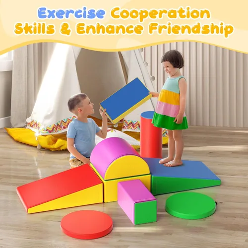 Miniatura 6 de Lischwert Bloques de escalada de espuma, juguetes de escalada suaves para niños pequeños, juego de espuma de 9 piezas para gatear y escalar con Verde