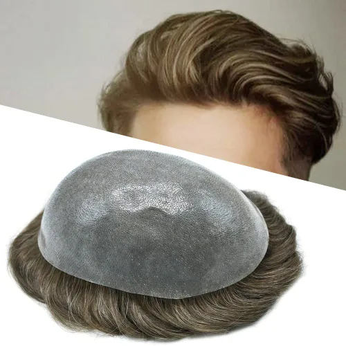 Miniatura 19 de LYRICAL HAIR Tupé de cabello humano para hombres, totalmente polivinílico, tupé para hombre, totalmente transparente, suave, delgada, 0.004-0.005