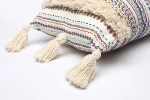 Miniatura 3 de Flber Almohada lumbar decorativa con borlas tejidas texturizadas, 12 x 20 pulgadas