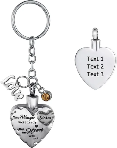 Miniatura 16 de Joyería de cremación de acero inoxidable con texto en inglés "Your Wings were Ready but My Heart was Not Memorial", llavero de urna para cenizas