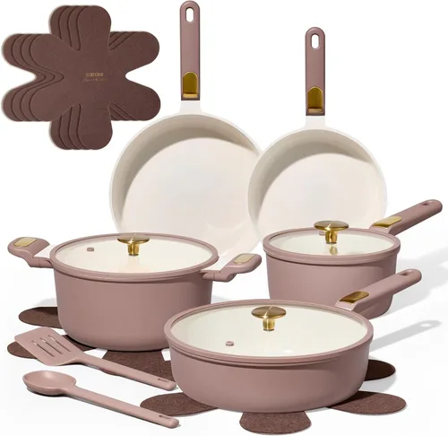 Miniatura 8 de CAROTE Juego de 14 piezas de ollas y sartenes antiadherentes, juego de utensilios de cocina de granito con inducción, juego de cocina antiadherente