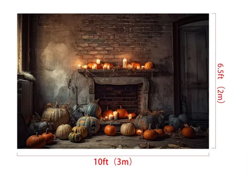 Miniatura 2 de Kate Telón de fondo de chimenea de otoño de Halloween para fotografía, otoño, día de Acción de Gracias, pared de ladrillo, decoración de fiesta