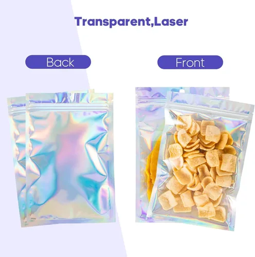 Miniatura 7 de 100 bolsas de embalaje holográficas, bolsa de papel de aluminio resellable de 2.7x3.9 pulgadas, bolsa de muestra de Mylar ideal para pequeños