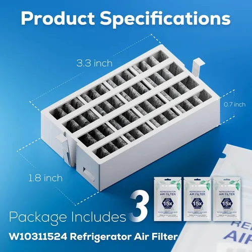 Miniatura 4 de W10311524 AIR1 Cartucho de filtro de aire de repuesto para refrigerador Whirlpool Kenmore compatible con filtro de aire de refrigerador Fresh Flow