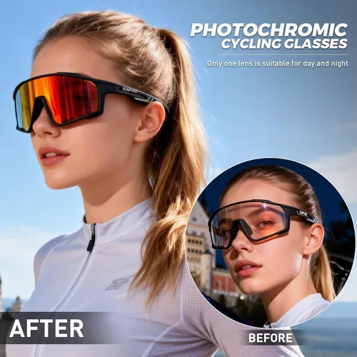 Miniatura 2 de KAPVOE Gafas de ciclismo fotocromáticas para hombres y mujeres, gafas de sol deportivas, marco de decoloración HD, gafas de bicicleta K76 Negro rojo