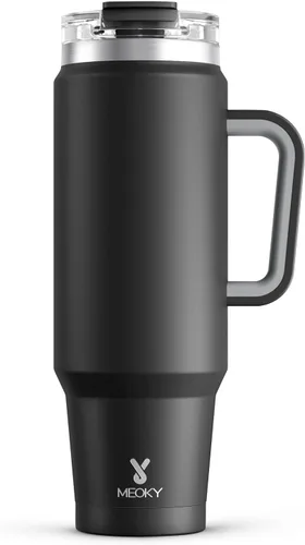 Miniatura 31 de Meoky Vaso de 40 onzas con asa y pajita, vaso aislado con tapa y popote, taza de viaje de acero inoxidable, mantiene el frío durante 34 horas, 100%