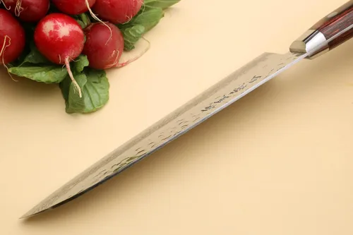 Miniatura 8 de Yoshihiro VG-10 Damascus Santoku cuchillo japonés multiuso, para chef, 7 pulgadas (estilo occidental, mango de madera de caoba)