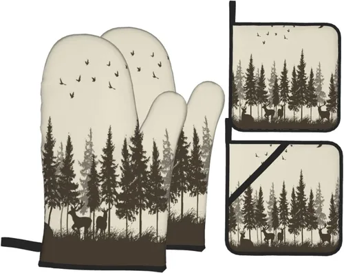 Miniatura 10 de Juego de 4 guantes de horno para copas de vino y velas de vino y soportes para ollas, juego de guantes de cocina resistentes al calor para cocina