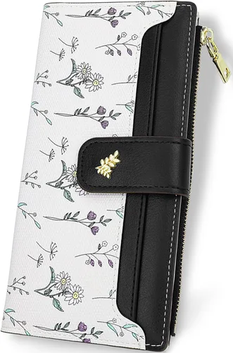 Miniatura 14 de Farcauo Billetera para mujer, billetera delgada para mujer, linda cartera delgada Kawaii con flores para mujer, tarjetero para mujer, Cartera