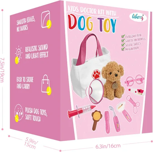Miniatura 8 de Liberry Kit de médico para niños pequeños de 3, 4, 5, 6, 26 piezas, juego de médico con juguete para perro, estetoscopio y disfraz de disfraz, Rosa