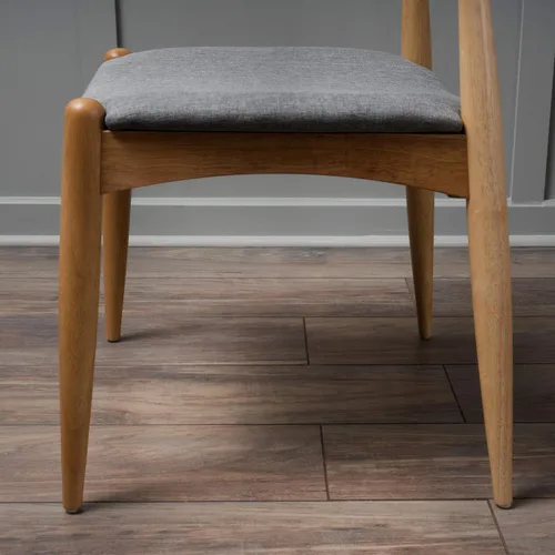 Miniatura 6 de Sandra Grey set de 2 sillas modernas, para comedor, estilo mediados de siglo, de tela color gris y madera de nogal. Gris / Roble