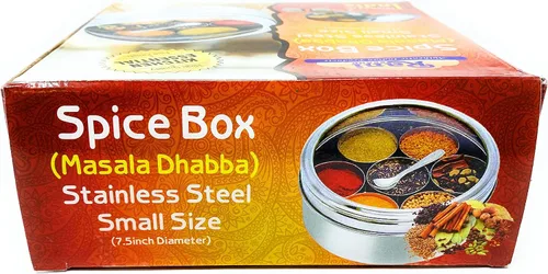Miniatura 8 de Caja de especias Rani de acero inoxidable transparente redonda para almacenamiento (Masala Dabba) de 7 compartimentos, con cuchara