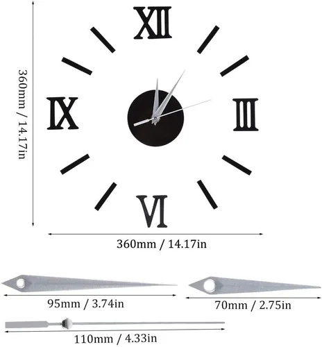 Miniatura 2 de Fdit Reloj de pared 3D DIY reloj de pared silencioso reloj de pared DIY moderno reloj decorativo digital para oficina en casa 19.7 in (plata)