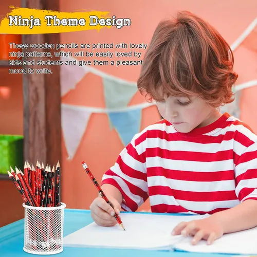 Miniatura 6 de Nezyo 24 lápices ninja para niños, lápices de karate ninja con borrador, decoraciones de fiesta de cumpleaños para regalo de regreso a la escuela