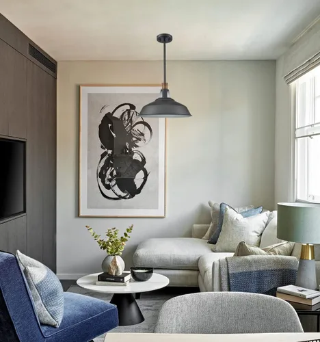 Miniatura 7 de CLAXY - Lámpara colgante negra para granja, barra colgante de granero Dimmable E26 Indoor Kitchen Hanging Pendant Light Fixture-15.3" Diameter
