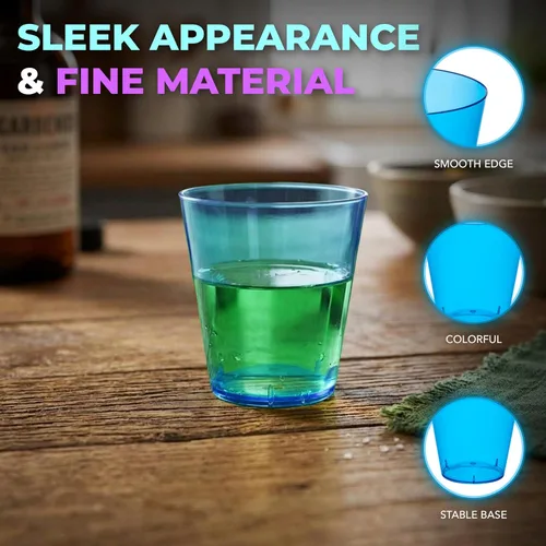 Miniatura 3 de Party Essentials Vasos de disparo de plástico duro de 2 onzas, azul neón, 50
