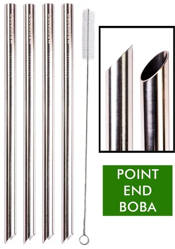 Miniatura 3 de Pajita BOBA de acero inoxidable de 4 puntos, extra ancha, 1/2 x 9.5 pulgadas de largo, tapioca, perla, té de burbujas, grasa gruesa, marca CocoStraw