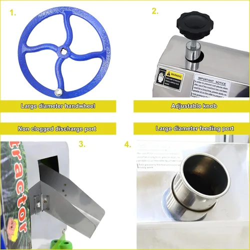 Miniatura 4 de Exprimidor de caña de azúcar, extractor manual de jugo de caña de azúcar, entrada de 2.4 pulgadas, 330 lbs/h, salida de tres rodillos, exprimidor