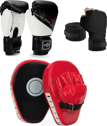Juego de 3 en 1 de guantes de boxeo y mitones de golpeo para niños, guantes de boxeo deportivos con almohadillas para manos y vendas, juego de