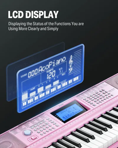 Miniatura 3 de Teclado de piano Donner 61 teclas, kit de teclado eléctrico con 249 voces, 249 ritmos - Incluye atril de piano, taburete, micrófono, regalo para Rosa