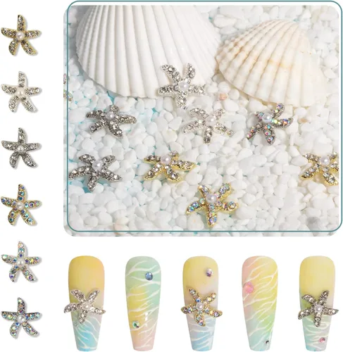 Miniatura 2 de 30 dijes de uñas de estrella de mar de aleación 3D, diamantes de imitación de uñas de 6 colores AB brillantes cristales diamantes, joyería de uñas