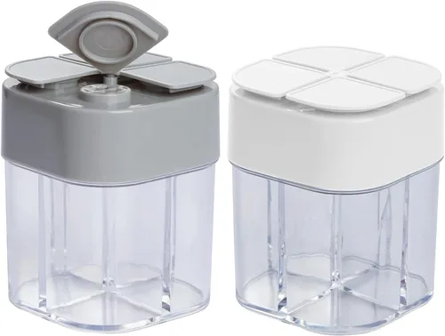 Miniatura 8 de Paquete de 2 recipientes de especias 4 en 1, salero y pimentero, transparente, para filtrar bultos, tarros de especias para el hogar, restaurante