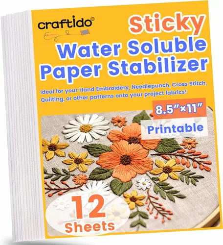 Miniatura 7 de craftido 8.5"x11" 6 piezas de estabilizador de bordado adhesivo soluble en agua con papel soluble imprimible de peso medio Permitido para imprimir