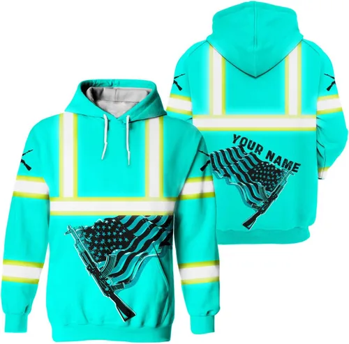 Miniatura 13 de Sudadera con capucha de alta visibilidad con diseño de bandera de Estados Unidos para hombre, reflectante, ropa de trabajo de seguridad