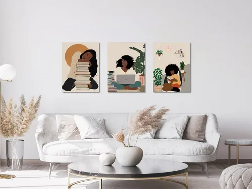 Miniatura 2 de Arte de pared bohemio afroamericano, decoración de pared de mujer negra, impresión en lienzo de niña negra, arte de lectura para mujer, decoración
