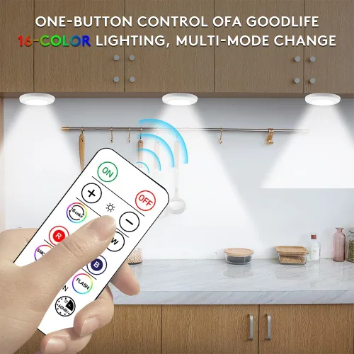 Miniatura 2 de Paquete de 12 luces LED inalámbricas con cambio de 16 colores, luces LED para debajo de gabinetes, luz de armario, luces nocturnas alimentadas por