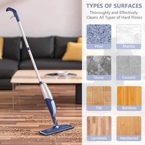 Miniatura 5 de Mopa con aerosol para limpieza de suelos, mopa de piso de madera microfibra TRAV-ROUND con 5 almohadillas lavables reutilizables para limpieza