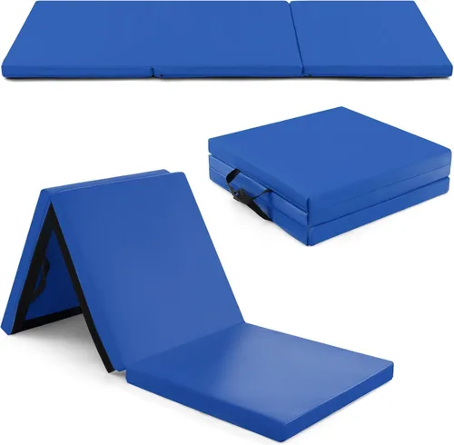 Miniatura 10 de Goplus Esterilla de Gimnasia Plegable, 6' x 2' x 2'' de Grosor Tri-Fold Esterilla de Ejercicio y Volteretas con Asas de Transporte, Cierre de Gancho