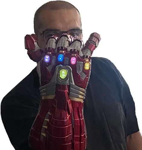 Miniatura 7 de Guante de fantasía rojo con luz LED Infinity Stones Puño articulado hecho de metal, pesado. Diseñado para cosplay, disfraces y exhibiciones